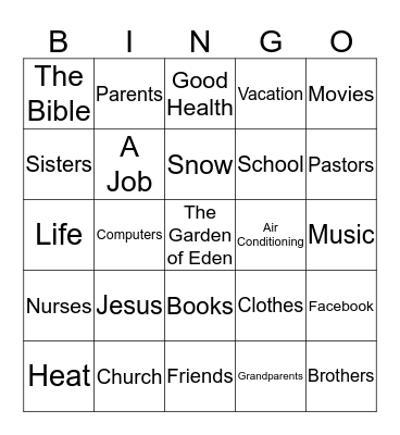 Creation Thanks Bingo Card