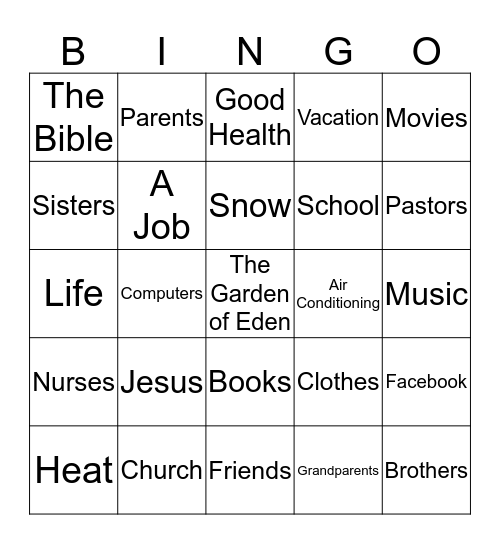 Creation Thanks Bingo Card