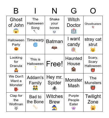 Spooky Song Bingo Card