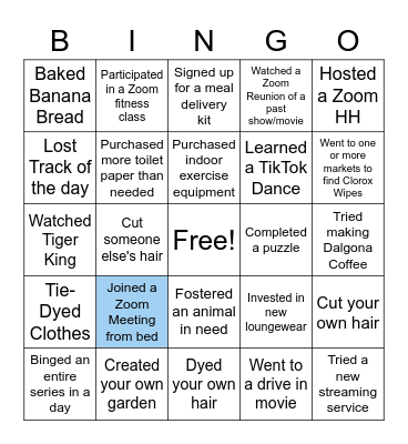TSHC Production Bingo: Quarantine Edition Bingo Card