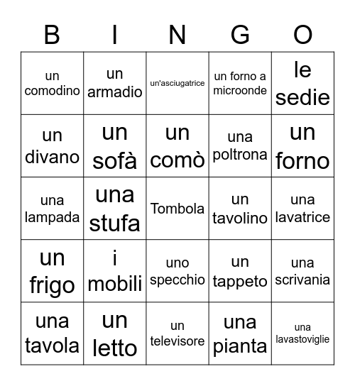 Tombola (i mobili e gli elettrodomestici) Bingo Card