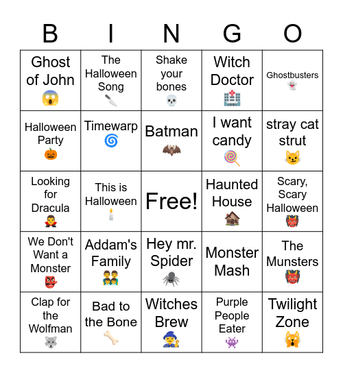 Spooky Song Bingo (MAY) Bingo Card