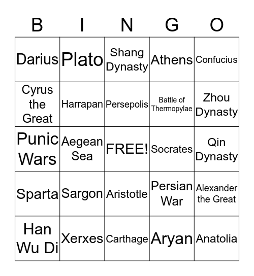 World History  Bingo Card