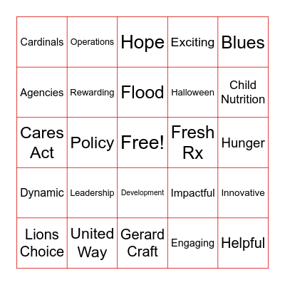 Operation Food Search Bingo Card