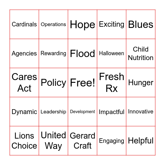 Operation Food Search Bingo Card