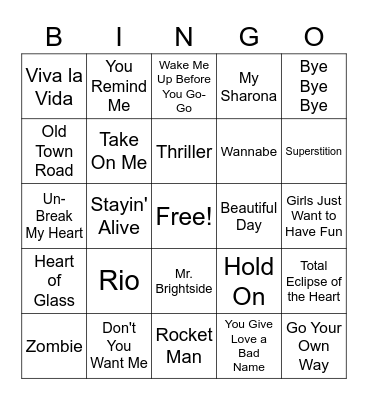 Musical Bingo Card