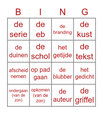 Themawoorden thema 2 Bingo Card