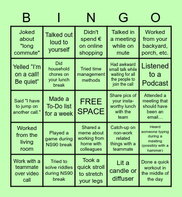 NS90 REMOTE WORK Bingo Card