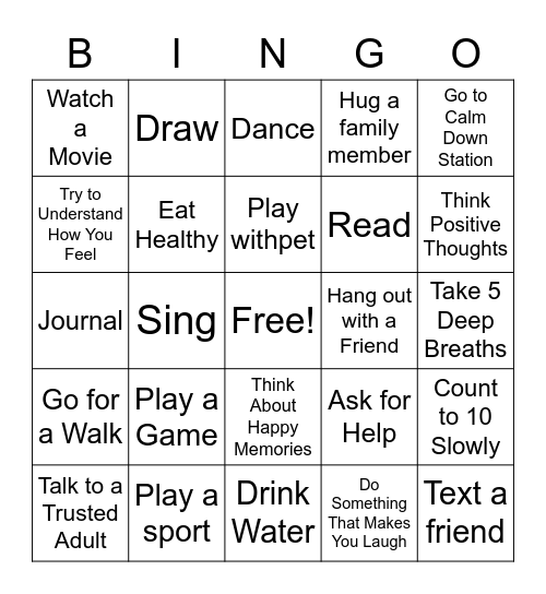 Coping Skills Bingo Card