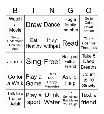 Coping Skills Bingo Card