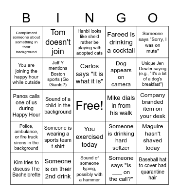 Yardi & ASM Happy Hour Bingo Card