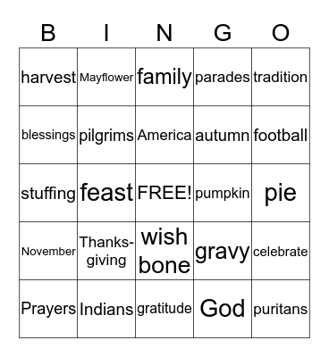 Thanksgiving Bingo Card