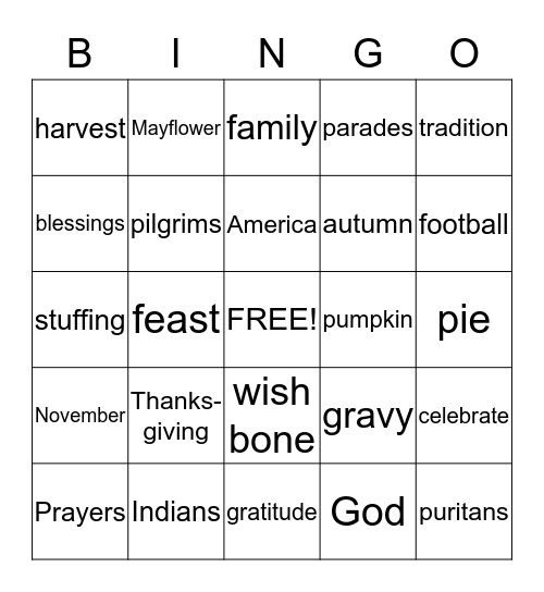 Thanksgiving Bingo Card