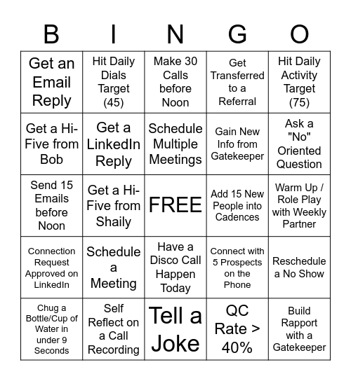 Sales Dev Bingo Card