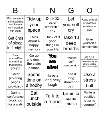 WHS SELF-CARE BINGO Card