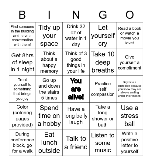 WHS SELF-CARE BINGO Card