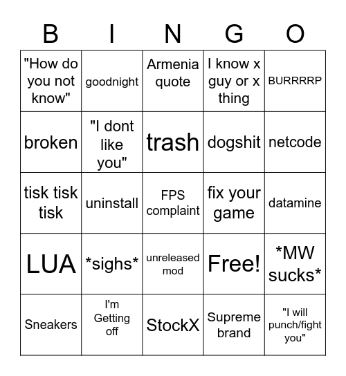 Michael Bingo Card