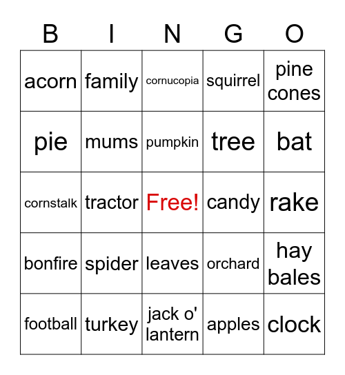 Fall Bingo Card