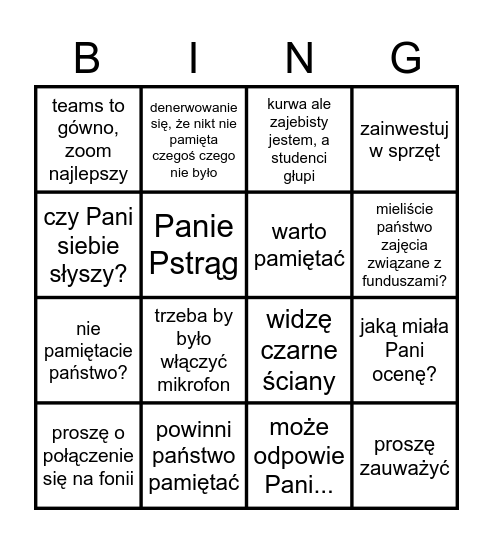 Bingo z Siemińskim Bingo Card