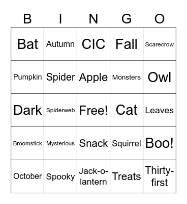 CIC Virtual Halloween Party! Bingo Card