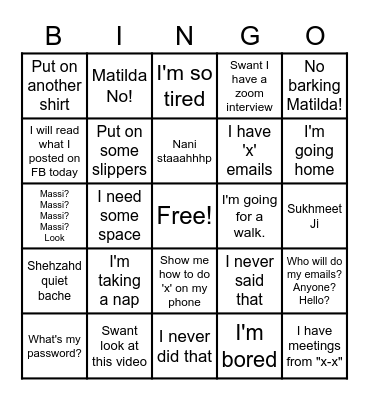 Family Bingo! Bingo Card