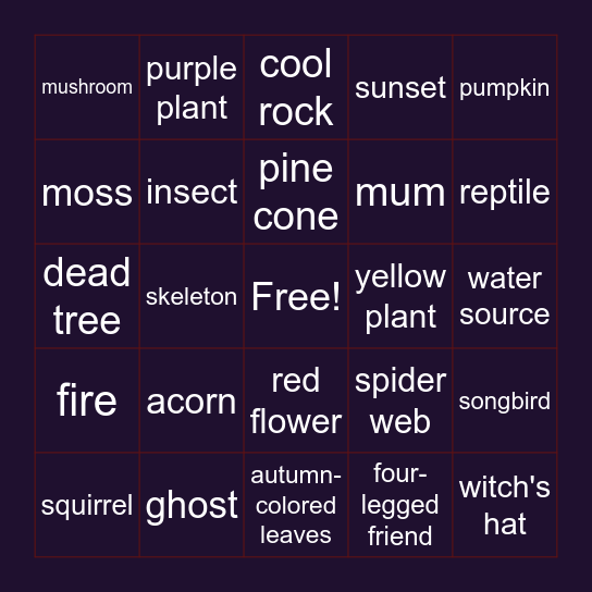 Wildlife Club Halloween Bingo Card