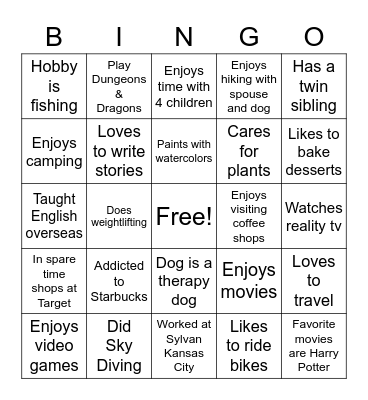 Getting to know your co-workers Bingo Card