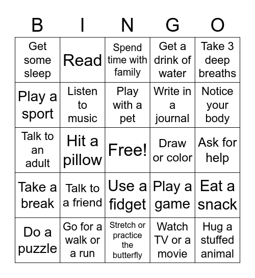 Coping Skills Bingo Card