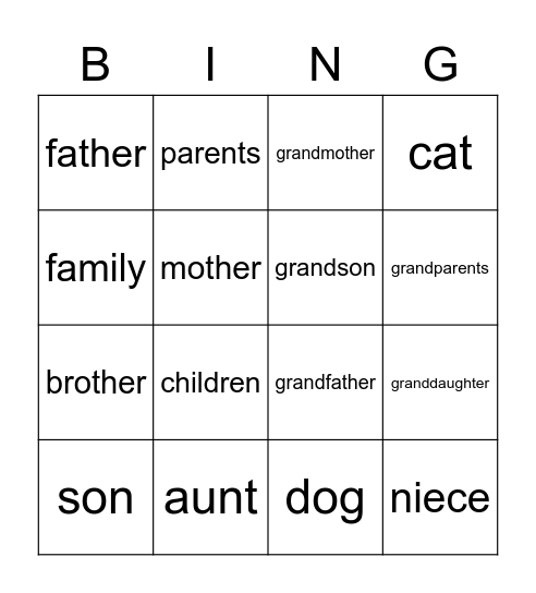 La familia Bingo Card