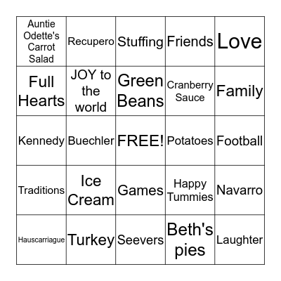 T                   H                   A                N               K -   O Bingo Card