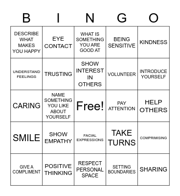 SOCIAL SKILLS Bingo Card