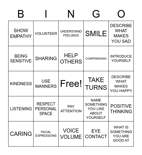 SOCIAL SKILLS Bingo Card