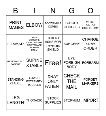 RAD TECH WEEK 2020 Bingo Card