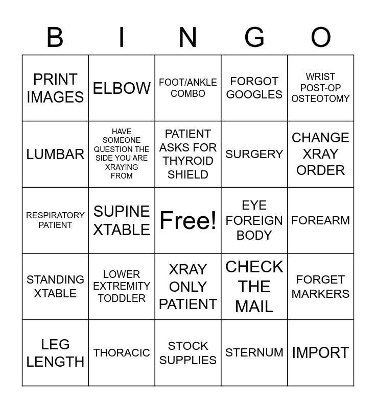 RAD TECH WEEK 2020 Bingo Card