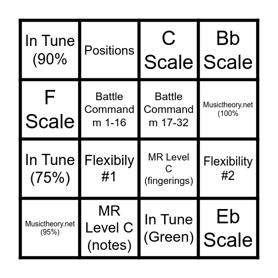 Concert Band Bingo #3 (Due 11/5/20) Bingo Card