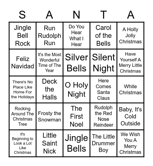 Christmas Carol Music Bingo Card