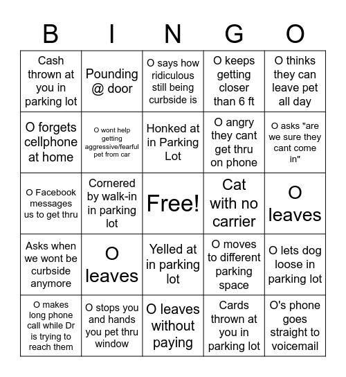 Veterinary Curbside Bingo Card