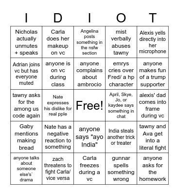 Bat Rastards Bingo Card