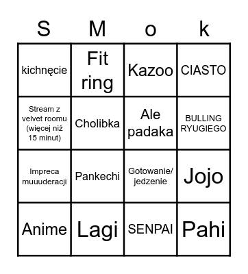 Bingo Smoka Bingo Card