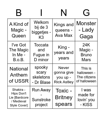 Muziekbingo Grimmige spelletjes FeestCie Bingo Card