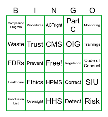 Together We Comply! Bingo Card