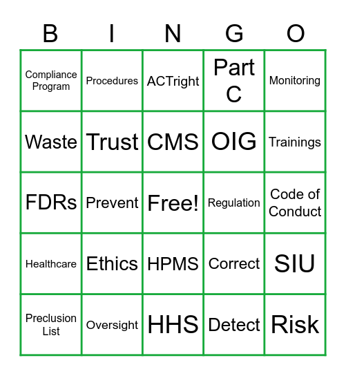 Together We Comply! Bingo Card