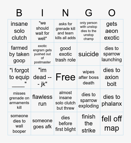 LAKE OF SHADOWS GM Bingo Card