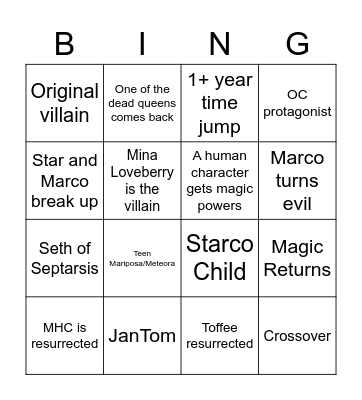 Post-Cleaved Fic Bingo Card