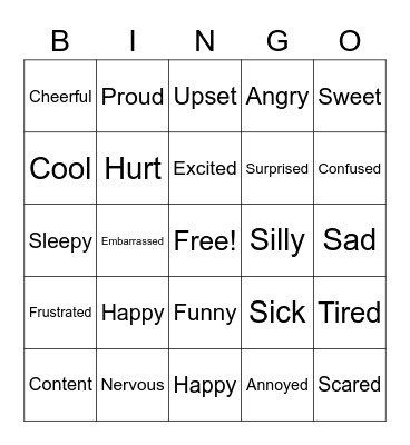 Spooky Feelings Bingo Card