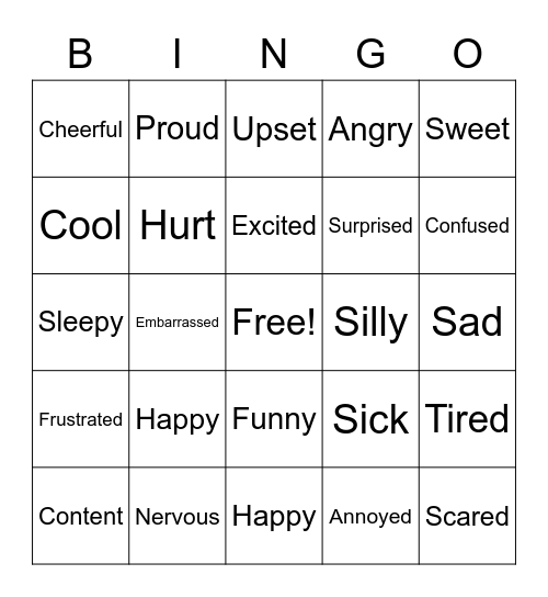 Spooky Feelings Bingo Card