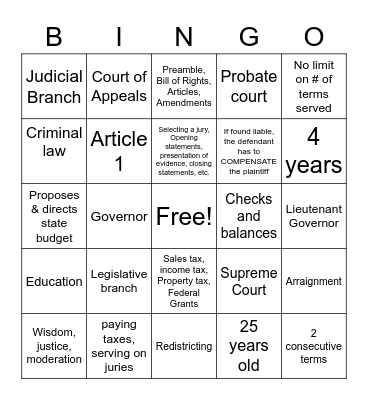 Georgia Government Bingo Card