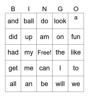 KAI'S SIGHT WORDS Bingo Card
