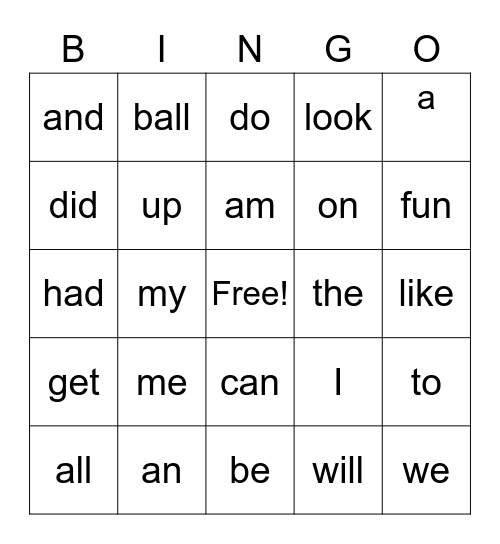 KAI'S SIGHT WORDS Bingo Card