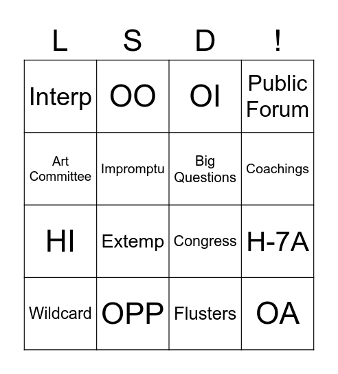 Leland Speech and Debate Bingo! Bingo Card